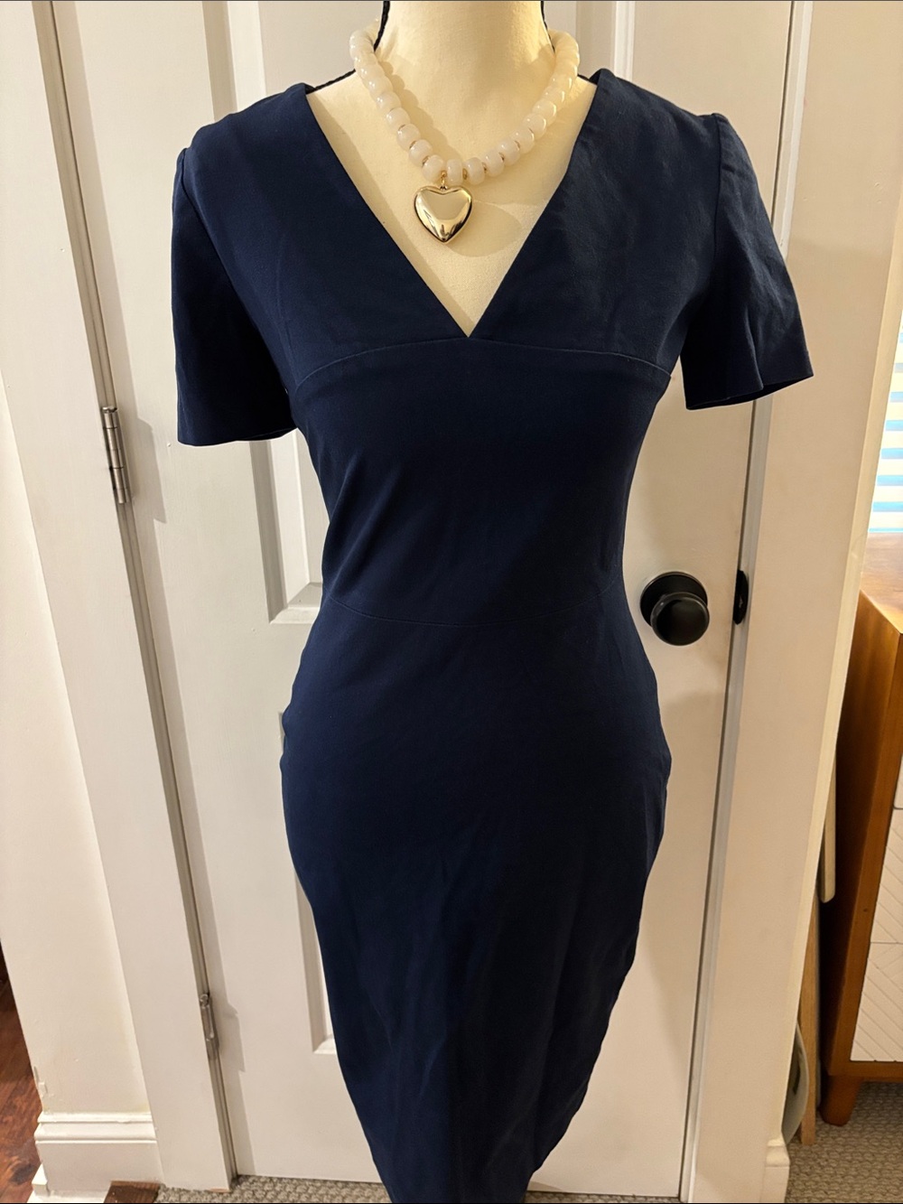 Classic Navy V-Neck Sheath Dress
